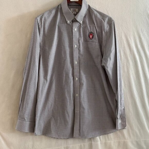 CUTTER‎ & BUCK BUTTON DOWN EMBROIDERED PATCH Check Shirt - Picture 1 of 9